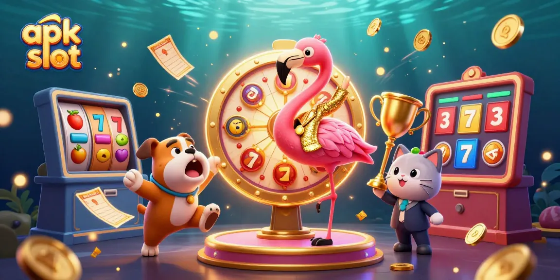 Menangkan jackpot di apk slot dengan ilustrasi menakjubkan dari karakter ceria dan elemen kasino.