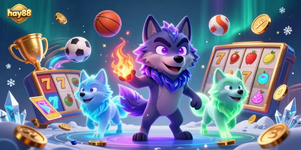 Engage with exciting slot games at hay88 featuring mystical wolf characters amidst dynamic casino elements.