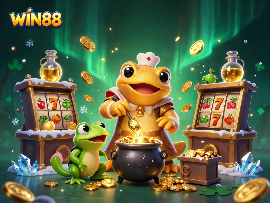 Experience the magic of WIN88 with a golden salamander alchemist in a lively casino scene