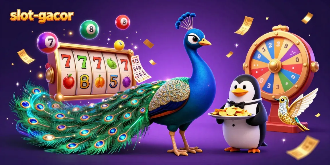 Experience thrilling action at slot-gacor with vibrant animations, peacock characters, and joyous winnings.