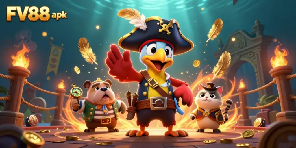 Experience thrilling gameplay with FV88 apk at an exhilarating pirate-themed casino.
