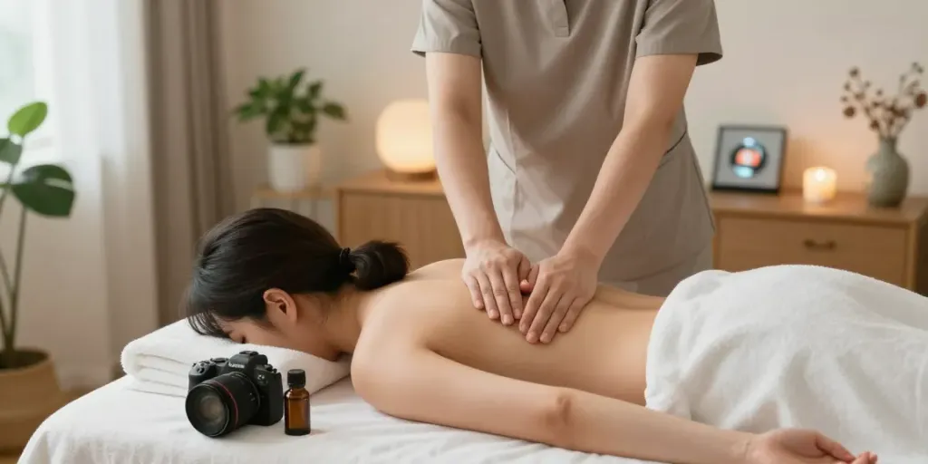 Relaxing 성남출장안마 massage therapy scene in a cozy environment.