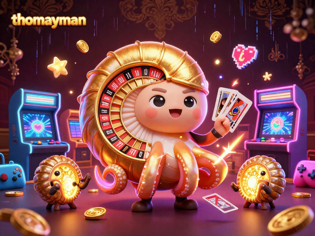 Join the exciting thomayman casino adventure with a vibrant digital illustration showcasing a giant nautilus and glowing game elements.