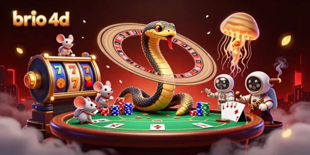 Engage in thrilling gameplay at brio 4d, depicted as a cosmic roulette scene with astronaut mice and a golden jellyfish dealer.