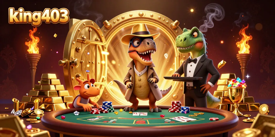 Experience the excitement with king403 at the blackjack table featuring animated characters and casino elements.