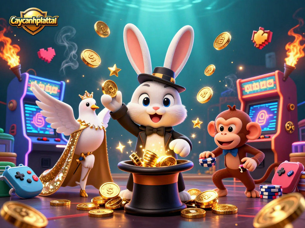 Experience the magical world of caycanhphattai with vibrant gameplay elements and golden coin magic.