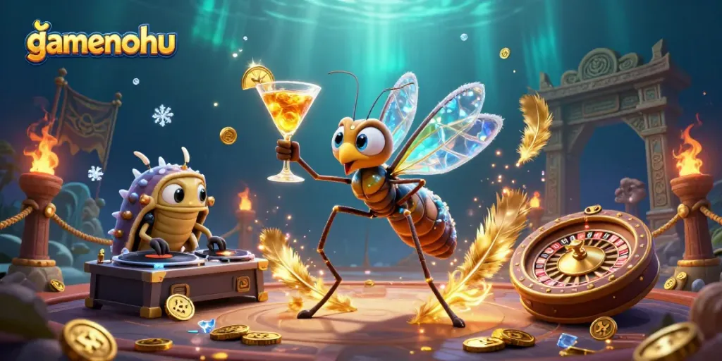 Experience gamenohu's thrilling casino adventure with vibrant characters and elements in action.