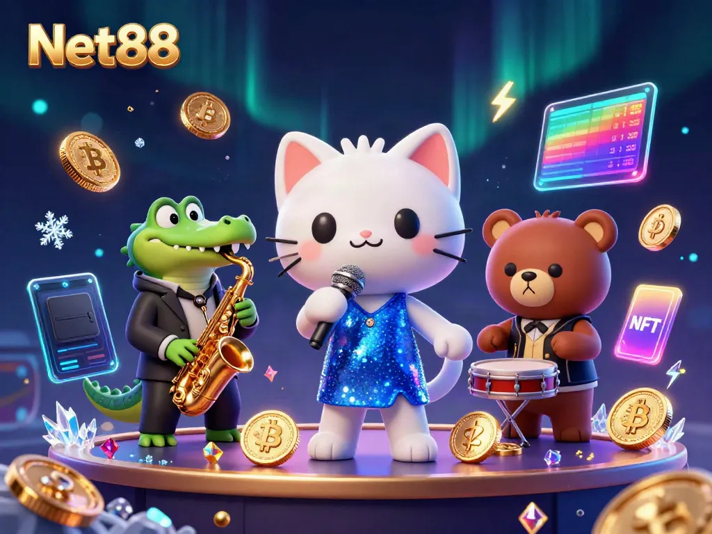 Experience the excitement of Net88 with 3D characters and vibrant casino elements.