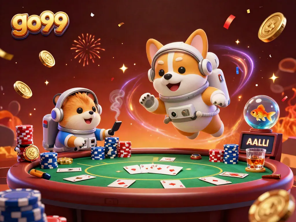 Engage with exciting games at go99, featuring thrilling casino action in a dynamic 3D illustration.