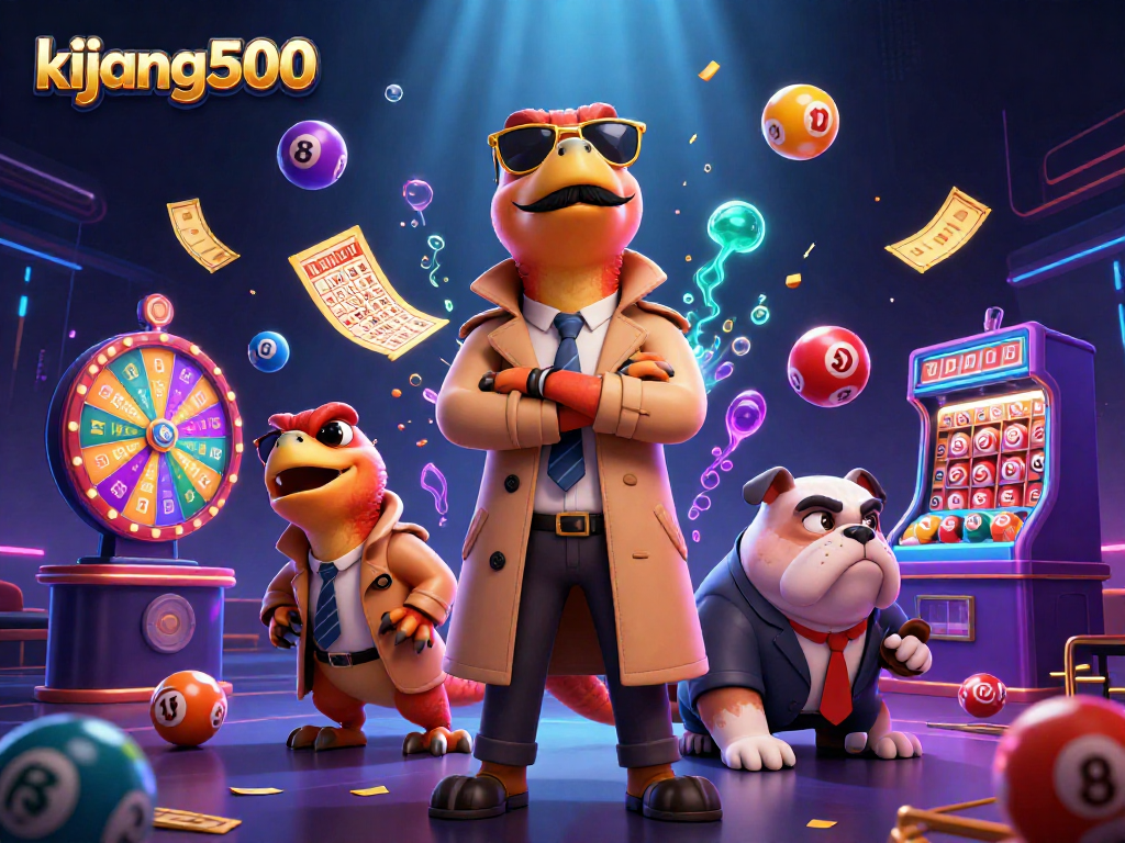 Join the fun at kijang500 with raptors entering a VIP casino lounge, amidst colorful lottery elements!