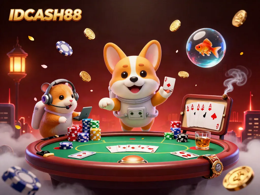 Experience gaming excitement with IDCASH88 in this vibrant 3D space casino scene.