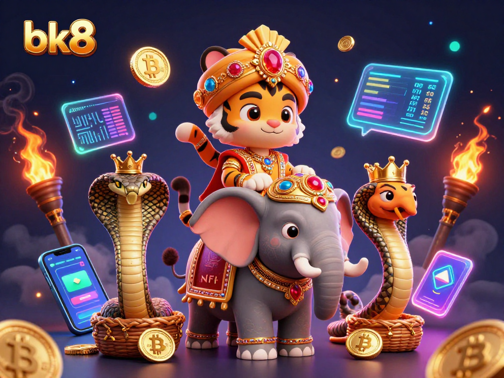 Engage with bk8 as you explore vibrant 3D casino elements alongside a maharaja tiger and elephant.