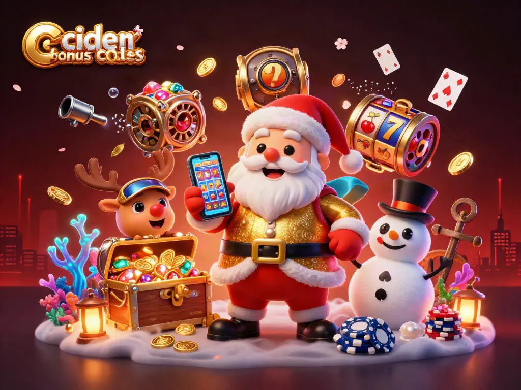 Experience the excitement of cider casino bonus codes with Santa and friends, celebrating in a vibrant casino setting.