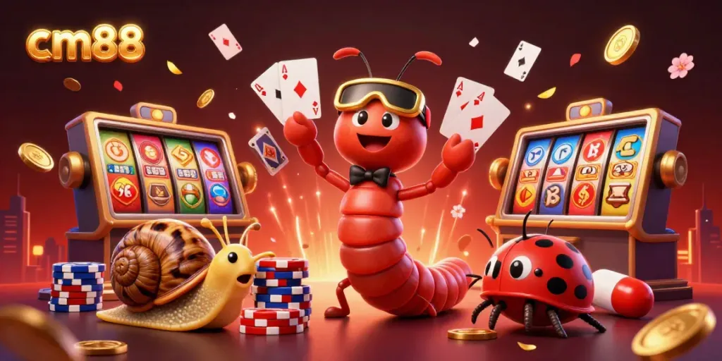 Experience vibrant gameplay dynamics with cm88 in a festive casino scene featuring playful characters.