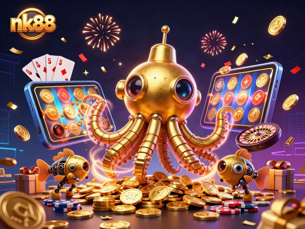Experience thrilling gameplay at nk88 with a golden kraken submarine and dynamic casino elements