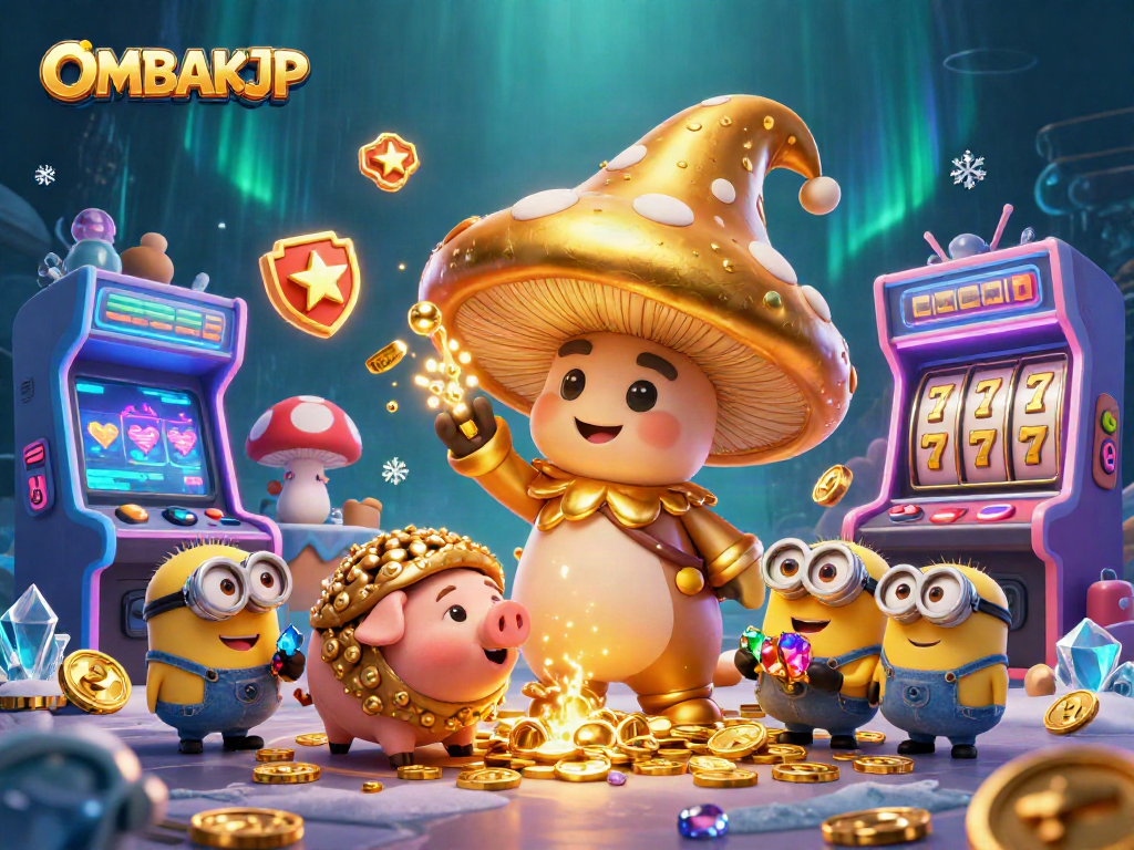 Spin to win with OMBAKJP's enchanting golden wizard and magical treasures in this casino adventure.