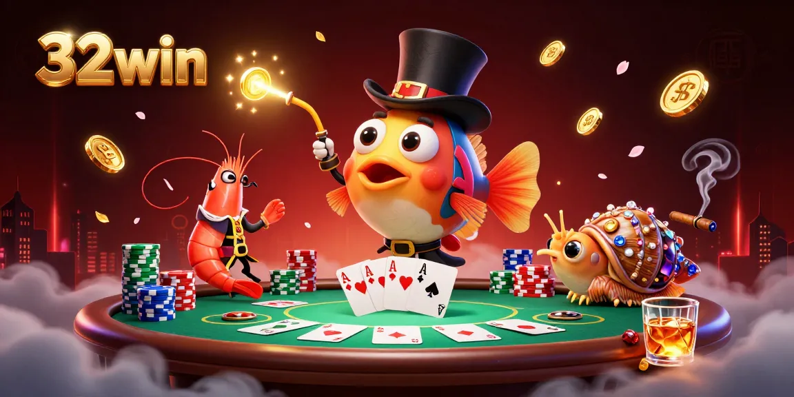 Engage in thrilling gameplay at 32win with treasures and poker excitement featuring vibrant characters.