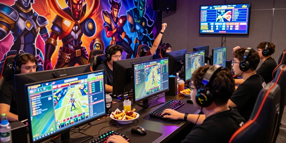 Exciting gaming lounge featuring friends enjoying slot gacor games with vibrant atmosphere and advanced gear