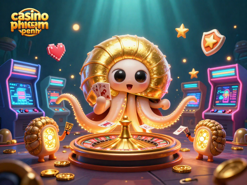 Engage in thrilling games at casino phnom penh with a vibrant illustration of a giant nautilus as a roulette wheel.