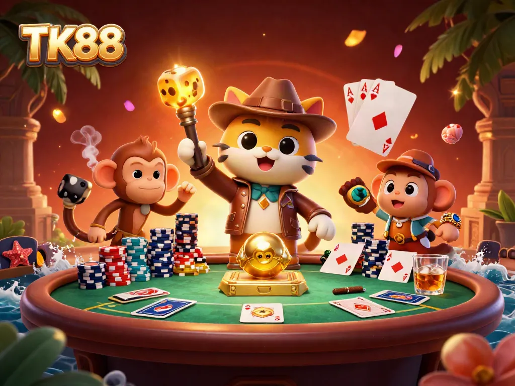 Experience the thrill of casino gaming with TK88 as an archaeologist cat uncovers treasures in a vibrant setting.