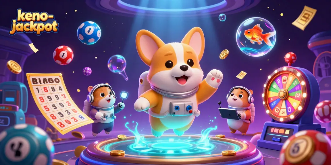Play Keno-Jackpot and win big with an exciting space casino scene featuring fun characters!