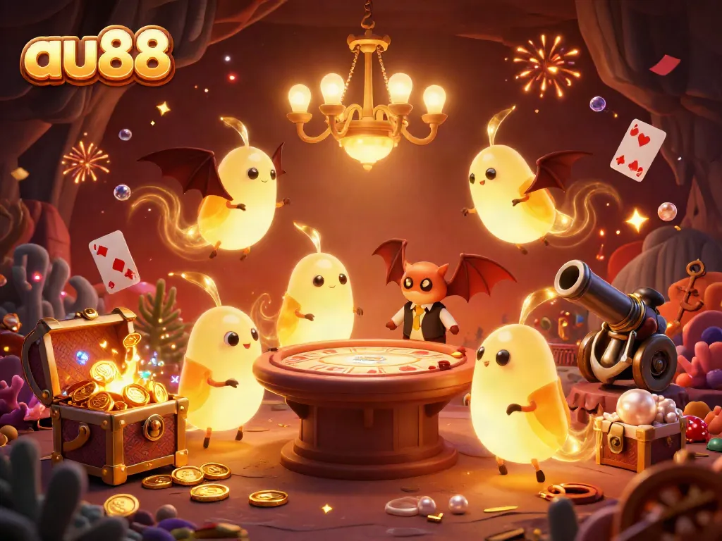 Experience the vibrant casino environment of au88 with glowing glowworms as dealers in a lively underwater scene.