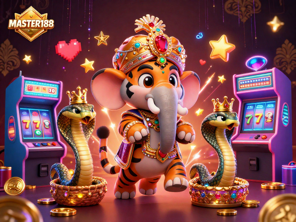 Experience the excitement of MASTER188 with vibrant lottery elements in a dynamic casino scene.
