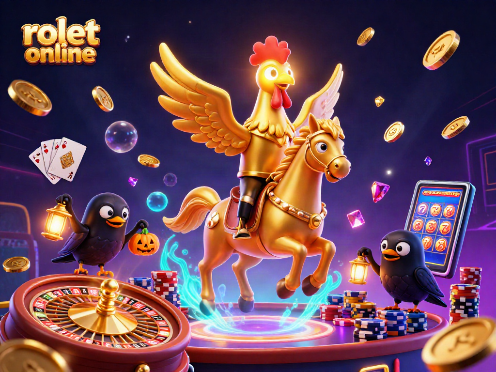 Play exciting rolet online with a golden rooster headless horseman in a vibrant casino scene.