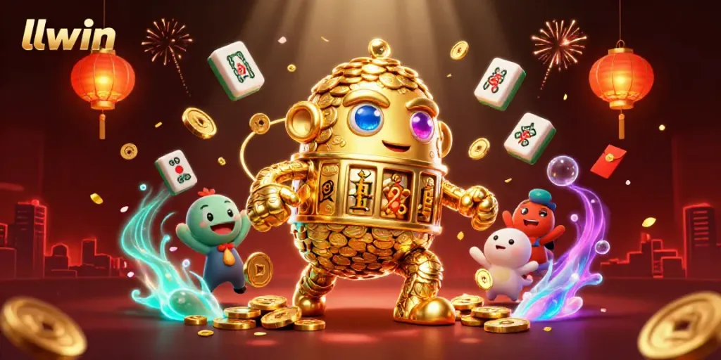Experience thrilling gameplay with llwin in this vibrant casino-themed illustration featuring golden elements.
