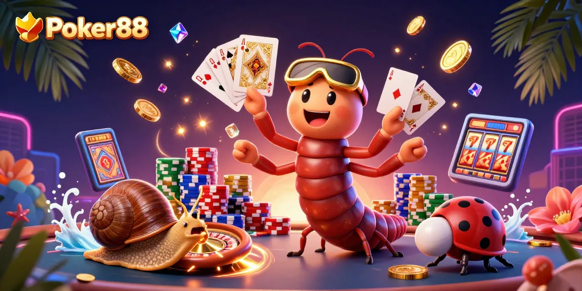 Experience Poker88's vibrant casino scene with animated characters and exciting game elements.