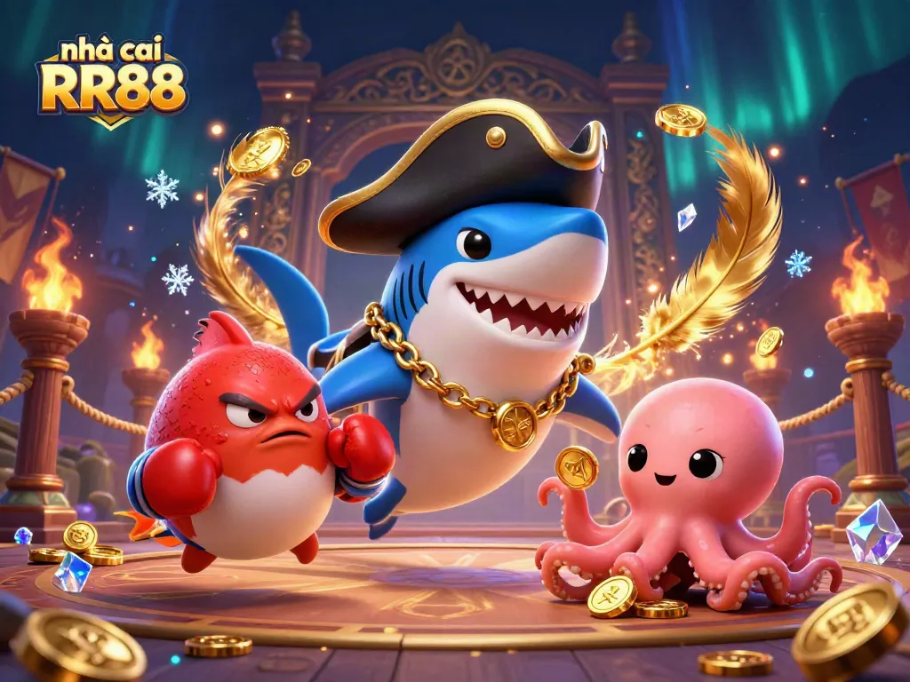 Experience thrilling gameplay at nhà cái RR88 with cartoon characters enjoying gold coins and exciting betting elements.