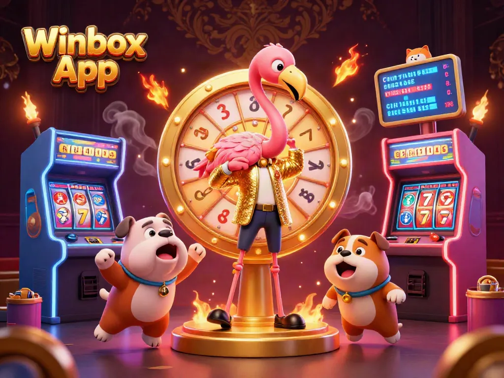Spin and win with the vibrant Winbox App featuring an exciting game show atmosphere.