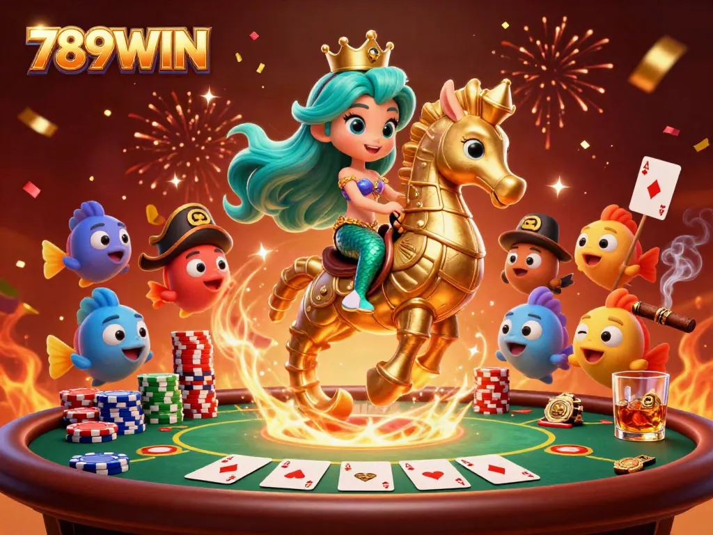 Join the excitement at 789WIN with vibrant casino elements in a festive underwater scene.
