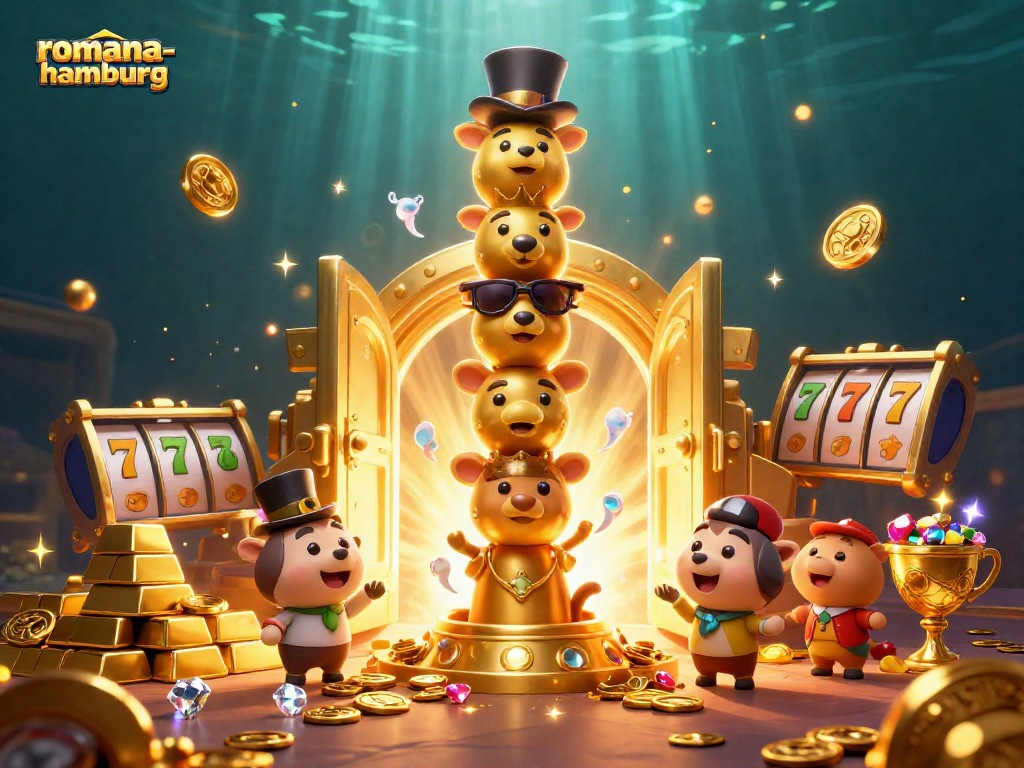 Engage in the excitement of romana-hamburg with vibrant casino-themed elements and a golden totem.