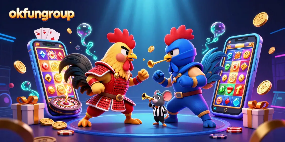 Engage in thrilling online gaming with okfungroup's dynamic gambling scene featuring fighting roosters.