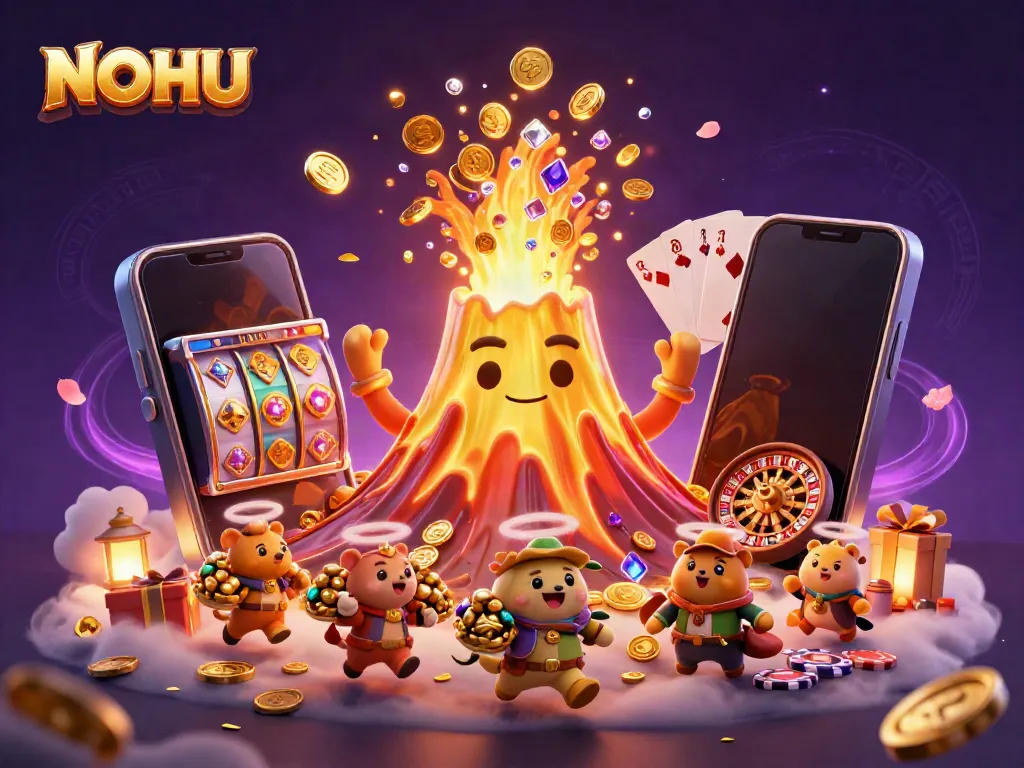 Experience exciting gameplay at NOHU with golden volcanoes erupting treasures and vibrant slot games.