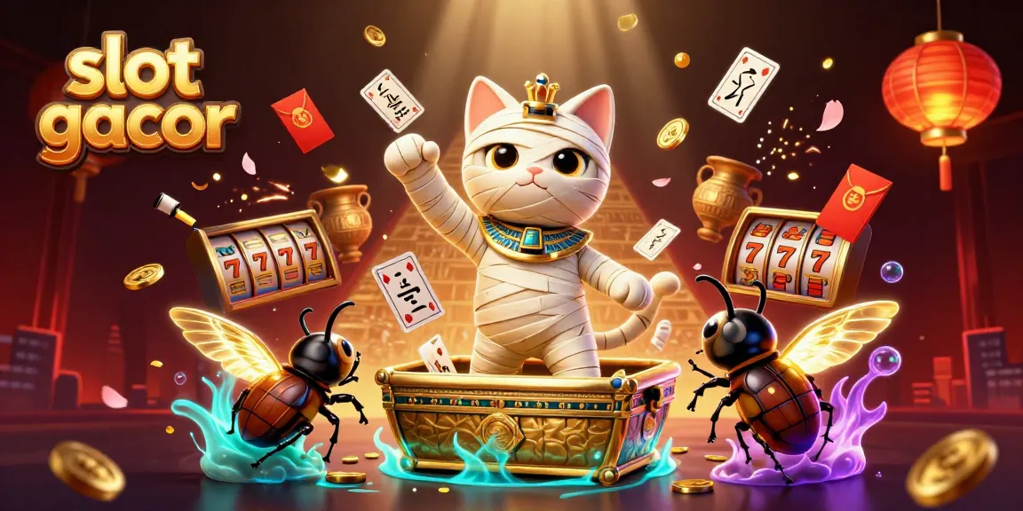 Menangkan slot gacor dengan karakter unik dalam ilustrasi kasino pemandangan penuh warna.