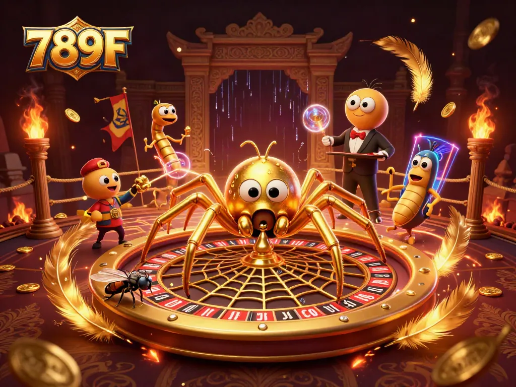 Spin the roulette wheel with 789F as a golden spider presides over a vibrant casino scene.