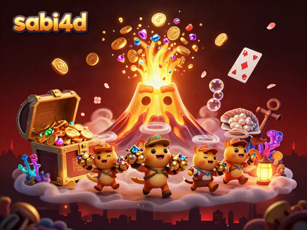 Fleeing animals and golden volcano at sabi4d symbolize thrilling gambling adventures packed with rewards.