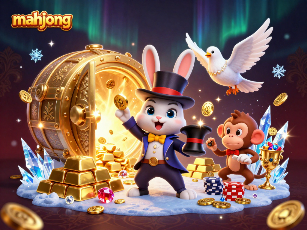 Engage with mahjong gaming excitement through vibrant 3D illustration of a magical casino scene.
