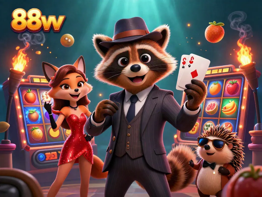 Experience thrilling slot action with 88vv as charming characters celebrate their wins in a vibrant casino backdrop.