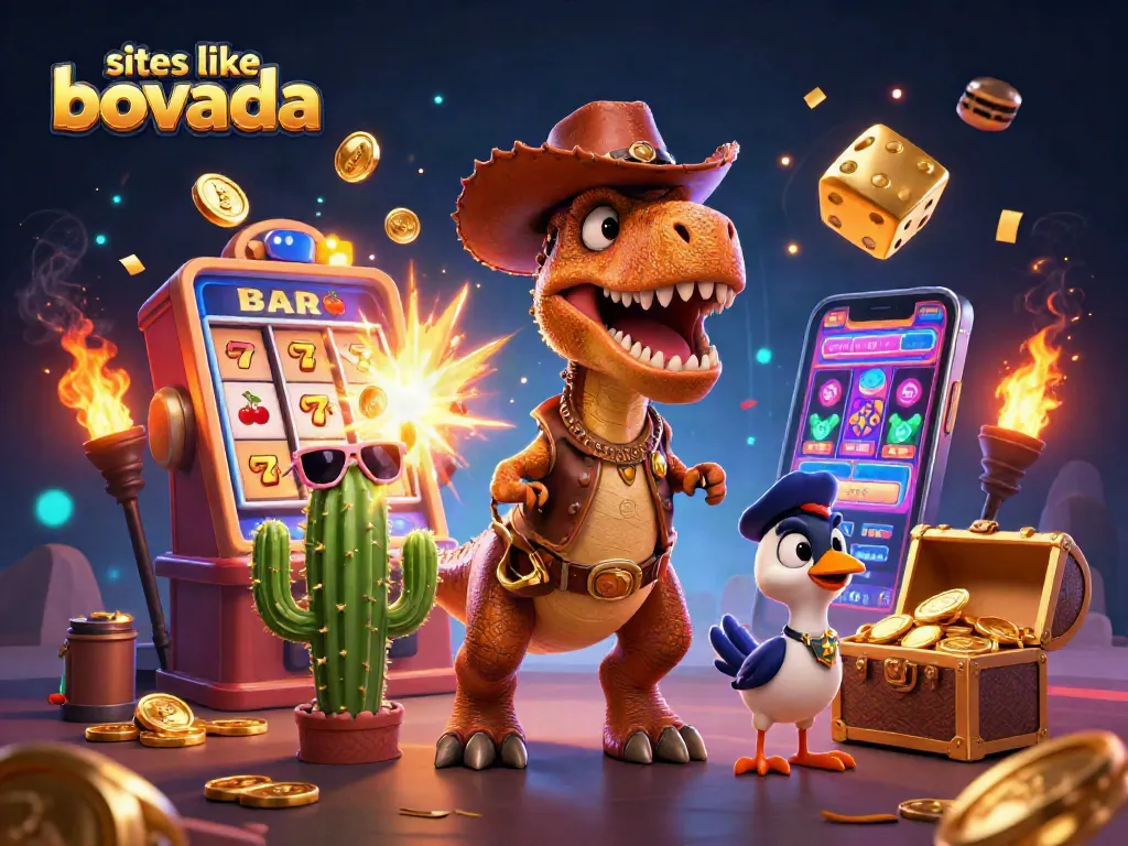 Experience the excitement of sites like bovada with a colorful 3D cartoon casino scene.