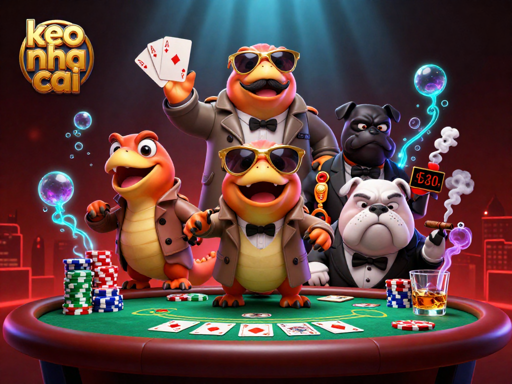 Engage with keo nha cai as raptors in disguise enter a VIP casino scene filled with poker elements.