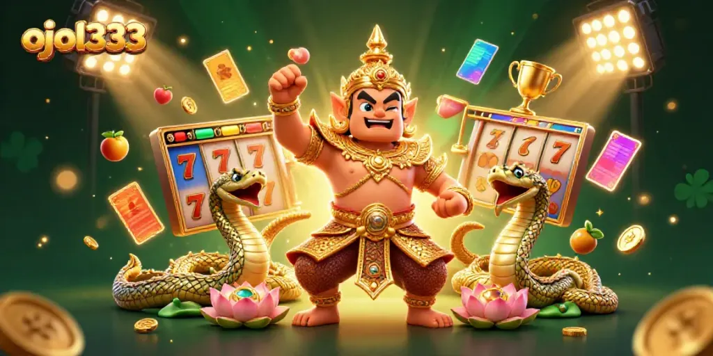 Experience thrilling gameplay with ojol333's vibrant 3D cartoon depiction of a Thai guardian in a casino setting.