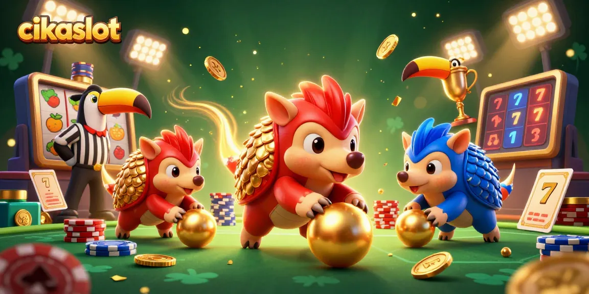 Engage with cikaslot's thrilling gameplay featuring rival pangolins in an exciting casino scene.
