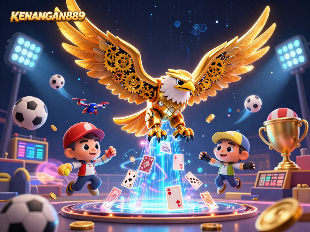 Experience action with KENANGAN889 as the cybernetic eagle dives through vibrant casino elements.