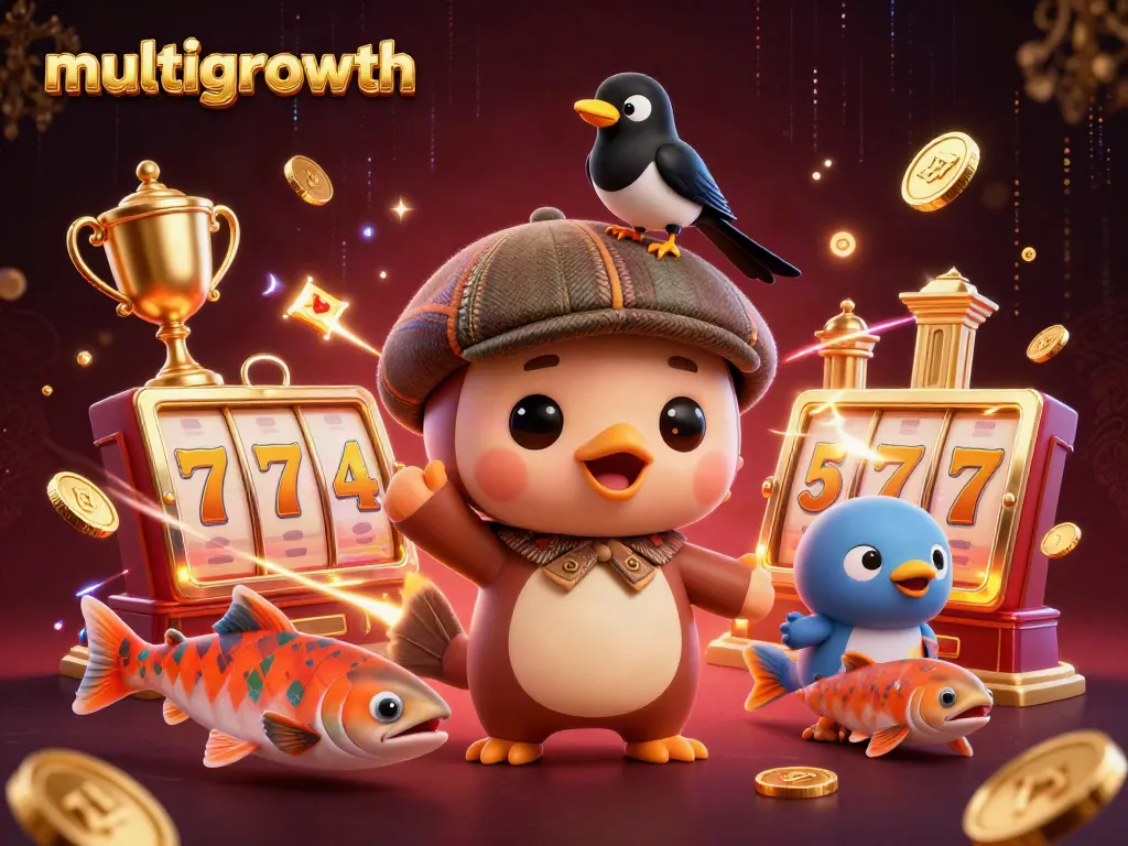 Engaging multigrowth scene with cartoon Nessie and gaming elements in a vibrant casino setting.