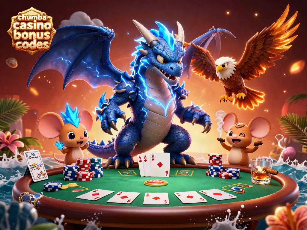 Engage with chumba casino bonus codes through dynamic poker action featuring vibrant characters and gameplay elements.