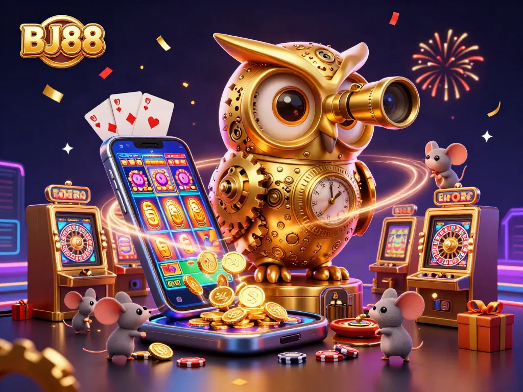 Engage with BJ88's vibrant casino scene filled with dynamic 3D elements and charming characters.