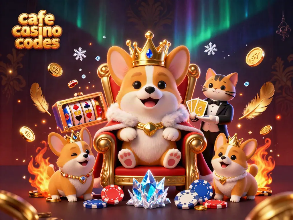 Experience the thrill with cafe casino bonus codes, highlighted by a royal corgi and lavish casino elements.